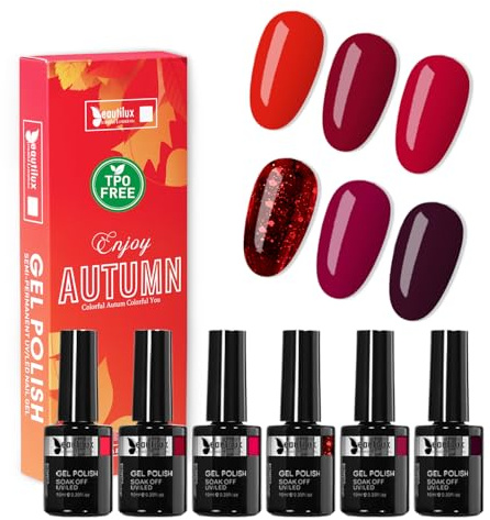 Beautilux UV Nagellack TPO-Frei, 6 Farben 10ml HEMA-FREE Gel Nagellack Set für Home-Maniküre Nail Art Maniküre (AT25-05)
