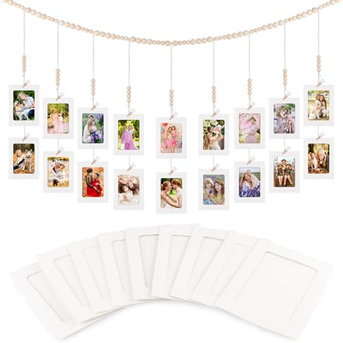 Tahbarshi Fotoseil mit Holzklammern, 20 Stück Aufhängen Fotorahmen 11.5 * 15.5 cm Karton Bilderrahmen mit 20 Stück Clip DIY Bilderrahmen Wanddekoration zum Aufhängen Von Postkarten Bilderrahmens Fotos