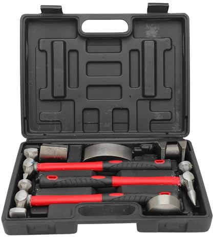 Klanata Kit Martello e Carrello per Riparazione Carrozzeria 7 Pezzi con Custodia per il Trasporto - Set di Attrezzi Professionali in Lamiera per il Restauro di Veicoli