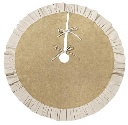 KiBcsLic Weihnachtsbaumdecke Baumunterlage Rund Leinen Jute Matte mit Bindebändern Praktische Befestigung Und Stilvoll für Familienweihnacht Festtagsparty Wint, 120 cm