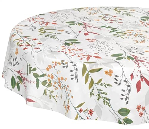 Wachstuchtischdecke Tischdecke abwaschbar Wachstischdecke pflegeleicht wasserabweisend Lotuseffekt Gartentischdecke Natur Rund 140 cm Schnittkante