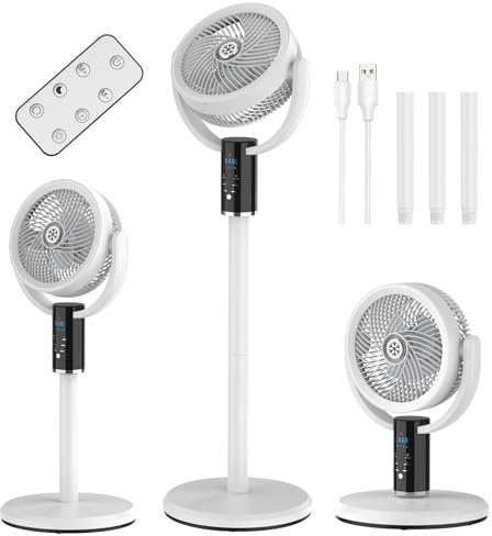 WIWOLER Ventilador Suelo, Equipado con Batería de 6000mAh y 8 Velocidades para la Circulación del Aire, Ideal para Uso en Familia y Usuarios de Ventilador Recargable o Ventilador