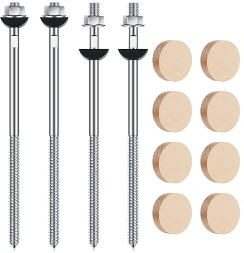 Shimeyao Set di 4 montanti Newel in legno con bulloni quadrati, rondelle curve, dadi, tappi in rovere rosso e rovere bianco, per installazione di corrimano per scale, residenziali e commerciali