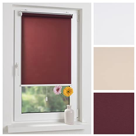 Liedeco Mittelzugrollo, Softrollo Tageslicht | Klemmträger, Montage ohne Bohren B 80 x H 130 | Bordeaux