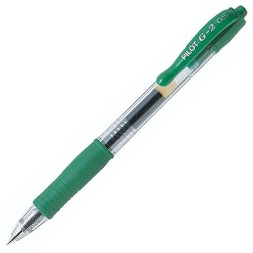 Pilot – Gel Ink Fine Point G2 Retractable Ballpoint Pen – Green (Pack of 12 – Plastic Body With Rubber Grip