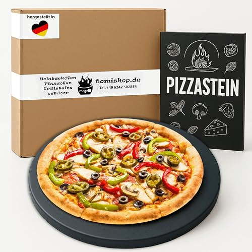 Megrill Pizzastein Rund 380x10mm Cordierit – Glasierter Pizza Stein für Holzkohle & Gasgrill, Hitzebeständig & Leicht zu Reinigen, Perfekt für Knusprige, Luftige Pizzaböden – Made in Germany | Runder Cordierit-Pizzastein 380 × 10 mm für Backofen, Holzkohle- und Gasgrill mit gleichmäßiger Hitzeverteilung