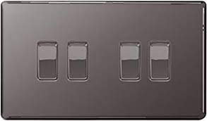 Screwless Flat Plate Black Nickel 10AX Light Switch 4 Gang 2 Way