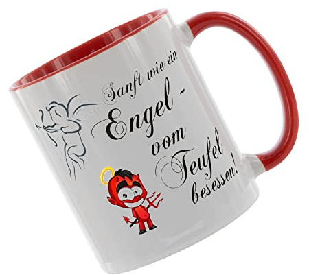 Sanft wie ein Engel - vom Teufel besessen Kaffeetasse mit Motiv, Tasse mit Druck, auch individuell mit Spruch, Foto, Wunschtext, Wunschname (Rot)