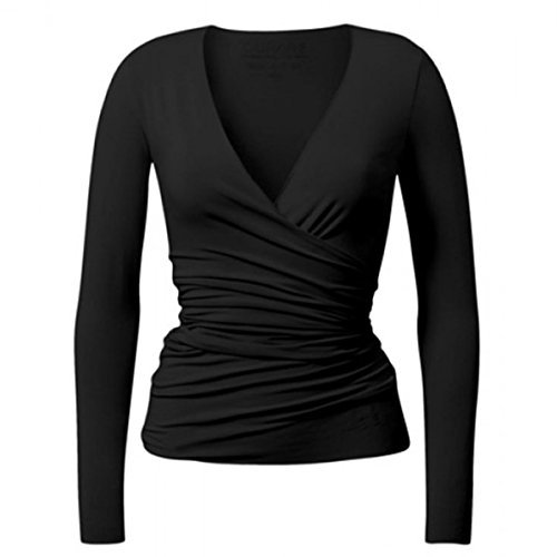 CURARE Damen Yogashirt wrap Jacket Wickeljacke, Black, L