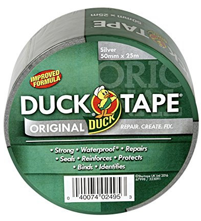 Duck Tape Original Silver, 50 mm x 25 m. Improved formula high strength waterproof gaffer and duct adhesive cloth repair tape