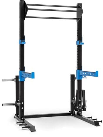 CAPITAL SPORTS Amazor Eco Power Rack - Squat Rack mit Safety Spotter: max. 400 kg, Half Rack mit J-Cups: max. 350 kg, Klimmzugstange: max. 150 kg, Dual-Landmine: 30/50 mm, schwarz/blau