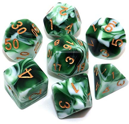 Creebuy DND-Würfel-Set, polyedrische Würfel, für Dungeon and Dragons, D&D, Pathfinder, MTG, Rollenspiele, 7-teilig, Grün-Weiß