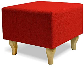 Comfort-Pur Peter Sitzpuff Sitzpouf Puff Pouf Sitzhocker Sitzwürfel Fußhocker Ottoman (Beinfarben - Buchenbein, Rot)