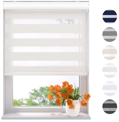 Radeco® Doppelrollo mit Kassette 180 x 240 cm (BxH) schneeweiß, Blickdicht oder Transparent, ohne Bohren möglich, doppelrollo wandmontage, Duo Rollo, doppelrollo 180 cm breit