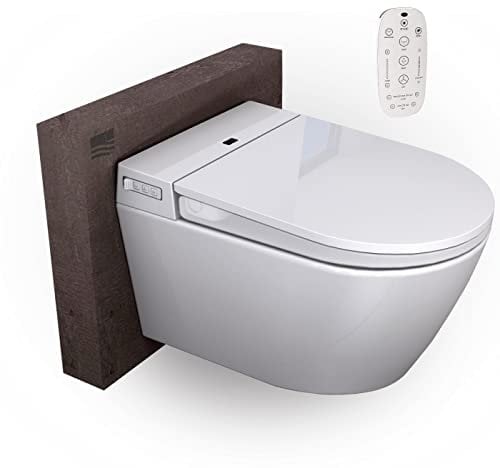 BERNSTEIN - Toilettes WC japonais suspendu lavant Cuvette Blanc + télécommande, siège chauffant, Jet douche & Stérilisateur, séchoir air chaud, filtre anti-odeurs, Abattant LED, 59x42x43cm - 540 PRO
