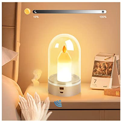 Elitlife Nachttischlampe mit Dimmbar LED Kerzen Dekoratives Nachtlicht zum Muttertag 2400mAh Akku USB Wiederaufladbare Kerzen Flammenlose Kerze Lampe Induktion LED Nachttischleuchte mit Touch Control