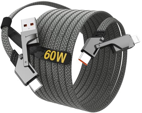 Cable USB C Carga Rápida 【60W】 2M, Cable Lightning【25W】, 4 en 1 Nylon USB C Cable Compatible con Samsung S23 Note 20 Huawei OPPO VIVO Google iPad