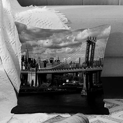 Kissenbezug 45x45 cm,Schwarz-Weiß-Panorama der Skyline von New York City mit Fokus auf Manh,Outdoor Kissen Kissenbezüge Kissenhülle Sofa Kissen dekokissen Zierkissen für Wohnzimmer Garten deko draußen