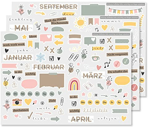 Aufkleber-Set für Bullet Journal Kalender I über 200 Sticker zum Basteln I DIY Scrapbooking-Aufkleber I zum Gestalten I Scrapbook Zubehör I dv1200