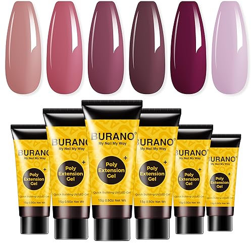 BURANO Poly Extension Gel Nail Kit, 6 Colors Nail Poly Nails Builder Gel Set for Beginner & Professional Using, Poly Nail Gel Kits DIY Starter Kit Nail Art Gift (05 Skin nude)