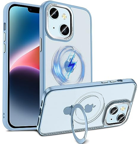 S. Dawezo Magnetisch Ständer Hülle für iPhone 14 Plus, Kompatibel mit Magsafe, Militärschutz, Anti-Fingerabdruck, Stoßfest Unsichtbare Halterungen Handyhülle für iPhone 14 Plus, Sierra Blau