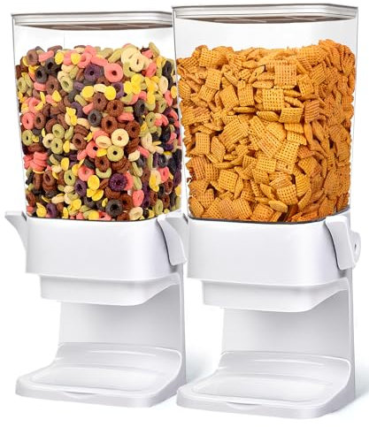 Cereal Dispenser Countertop 2pcs,5.5L Cereal Containers Storage Dispenser for Pantry,Dry Food Storage Rice Containers,Candy Dispenser,Snack Organizer Machine for Grains, Nuts,Oatmeal, Pet Food White