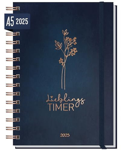 Häfft® Lieblings-Timer Kalender 2025 A5 Cute Flower Hardcover Terminplaner, Spiralkalender, Terminkalender, Wochenplaner, Ringbuch Planner - nachhaltig & klimafreundlich