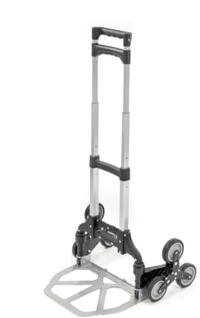 HEMMDAL Treppen-Transportkarre mit offener Schaufel | 50-80 kg Tragkraft | HxB 99,5 x 48,5 cm | 28 cm Schaufeltiefe | faltbar | aus Aluminium | Teleskop-Bügelgriff | platzsparend | Grau | Klappkarre