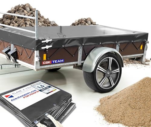 Hochwertige Anhängerplane 217 x 133 x 15 cm für Saris Anhänger mit Reling für H Gestell - wasserdichte PVC Abdeckplane I Plane nach Maß - Anthrazit