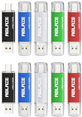 USB Stick USB C 64GB 10 Stück, ABLAZE OTG 2.0 Dual Speicherstick 2-IN-1 für Type-C Handy/Smartphone/Laptop/Notebook/PC