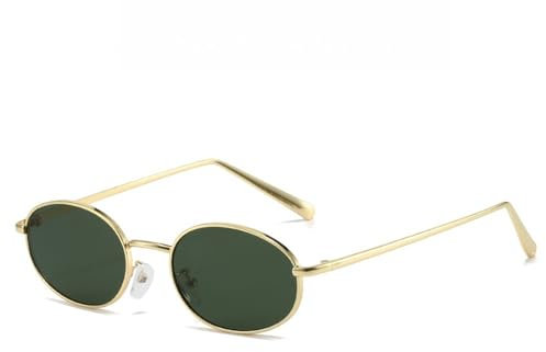 WDZAYXC Retro Oval Sonnenbrille für für Damen Herren(Gold/dunkelgrün)