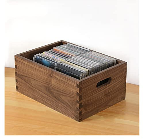 sjdoPulse Record Storage Shelf/Holder Desktop CD Rack Vinyl LP Storage Box Dovetail Tenon Wooden Storage Box Vinyl Record Storage Holder DVD/CD Rack,Small