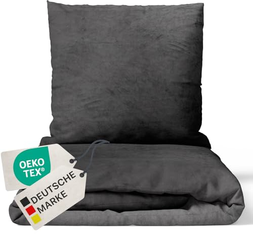 NYVI Winter Bettwäsche Set DreamScience Cashmere Touch 135x200 + 80x80 cm Anthrazit - Kuschelweich & Wärmend - Mit Reißverschluss, Oeko-TEX Zertifiziert, für Allergiker geeignet