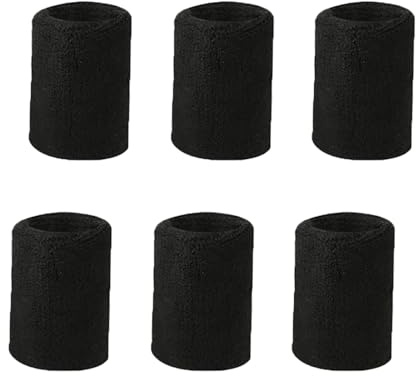6 Stück Schweißband Handgelenk Sport Schweißbänder Baumwoll Schweißband Arm Absorbierende Schweißbänder Schwarz Elastische Fitness Schweissbands Handgelenkbänder 8cm für Männer Frauen