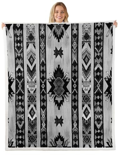 Homemissing Grau Südwesten Decke 150x200cm Geometrisch Couchdecke Dekor Tribal Exotic Style Native American Indian Design Kuscheldecke Streifen Linie Flanell Fleecedecke