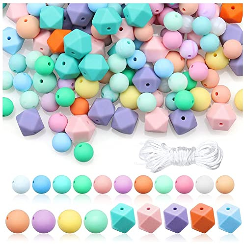 Sirxlevcy Round Rubber Beads for Keychain Making Polygonal for DIY Necklace Bracelet Jewelry