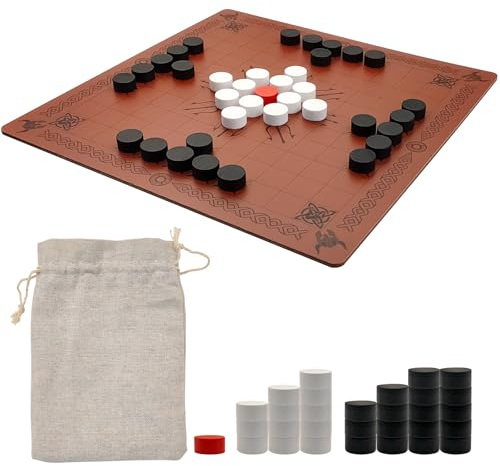 Kivan Base Viking Chess Board Game, Authentic Traditional Two-Player Strategy Board Game, Travel Games with Chessboard. A Leather Game Board+37 Pieces+A Game Strategy+2 Plush Storage Bags