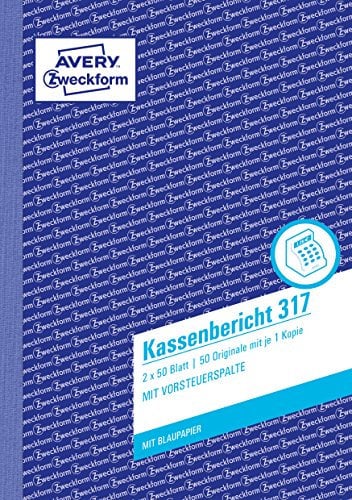 AVERY Zweckform 317 Kassenbericht (A5, 2x50 Blatt, 1 Blatt Blaupapier, retrograde Ermittlung der Tageseinnahmen, von Rechtsexperten geprüft, für DE/AT, zur ordnungsgemäßen Buchführung) weiß/gelb