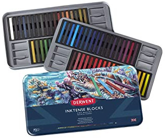 Derwent Inktense Blocks 72 Tin, Set of 72 Water-Colours, 8mm Block, Water-Soluble, Ideal for Drawing, Colouring, Crafts & Painting on Paper & Fabric, Professional Quality (2301980)