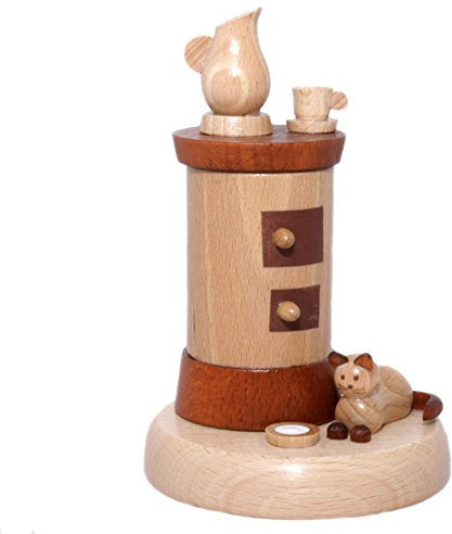 Exclusiv Holzkunst Räucherofen Ofen mit Katze, Holz, Edelstahl, Holzfarben, Holzpellets