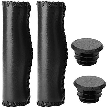 lenkergriffe Leder,Lenkergriffe Leder,Fahrrad Lenker Griffe Mit Endkappe,Fahrradgriffe Ergonomisch Leder Komfortable Fahrrad Handgriffe,1 Paar rutschfeste Pu Mountainbike Rennrad