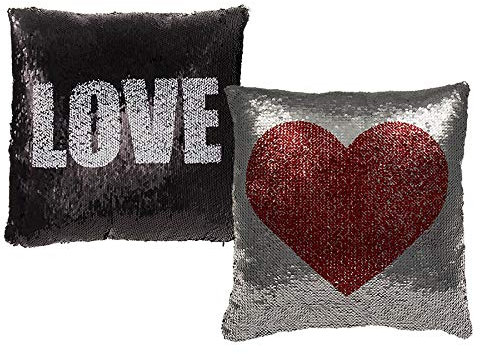 Haus und Deko Pailletten-Kissen Herz Love Motiv- & Farbwechsel schwarz Silber Wendepailletten Dekokissen Zierkissen incl. Füllung ca. 40x40 cm