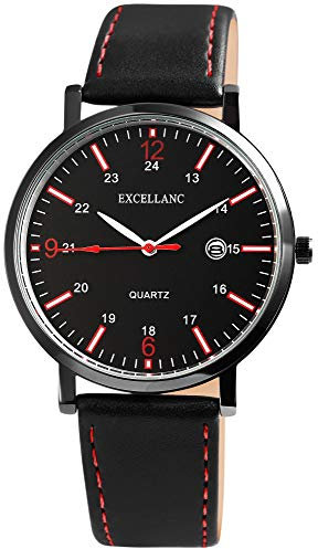 Excellanc Herren - Uhr Lederimitat Armbanduhr Datumsanzeige Analog Quarz 2900125