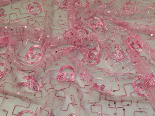 Minerva Crafts Tissu en dentelle à paillettes Rose – au mètre