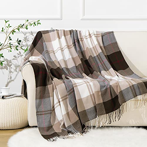 BATTILO HOME Brown Plaid Throw Blanket - Lightweight Farmhouse Outdoor Throw Blankets for Bed, Sofa (50x60, Coffee)