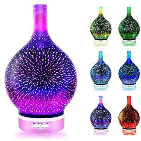 Diffuser, Raumbefeuchter mit 7 Farben LED Licht 3D Glas Ultraschall Öl Diffusor Aromatherapie Diffusor Ultraschall Luftbefeuchter Diffuser öl