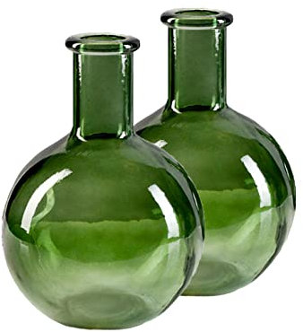 Serene Spaces Living 2 Stück grüne Flaschenhals Runde Glasvase Vintage Glühbirne Blumenvase für Konsolentisch Regal Wohnzimmer Badezimmer Büro Hochzeit (13 cm Durchmesser & 19 cm hoch)