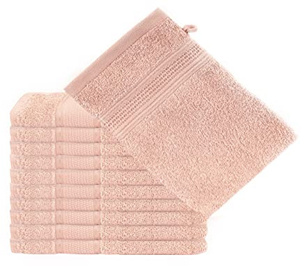 Komfortec 10er Waschlappen Set, 10x Waschhandschuhe, 100% Weiche Baumwolle, Frottee, Schnelltrocknend, 16x21 cm, Blütenrosa