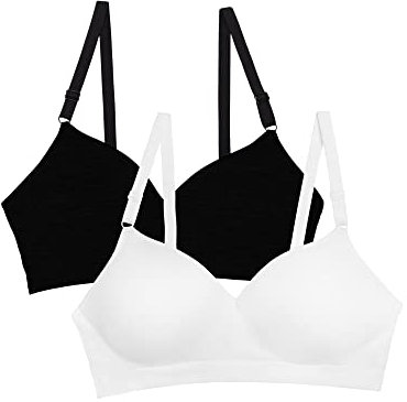 Fruit of the Loom Women's Seamless Wire Free Push-up Bra, Opaque, Black Hue/White 2-Pack, 42C (Pack of 2)