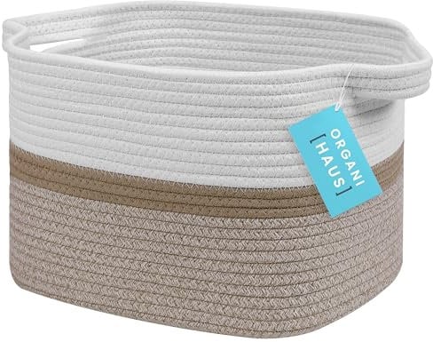 OrganiHaus Cesta Giochi Bambini in Tessuto Striscia Miele/Bianco -Cesta Porta Giochi- Cestino Portaoggetti Decorativo per Bambini, Cesto Portagiochi Bambini -Cesto Portabiancheria Bambini 35x28x23cm
